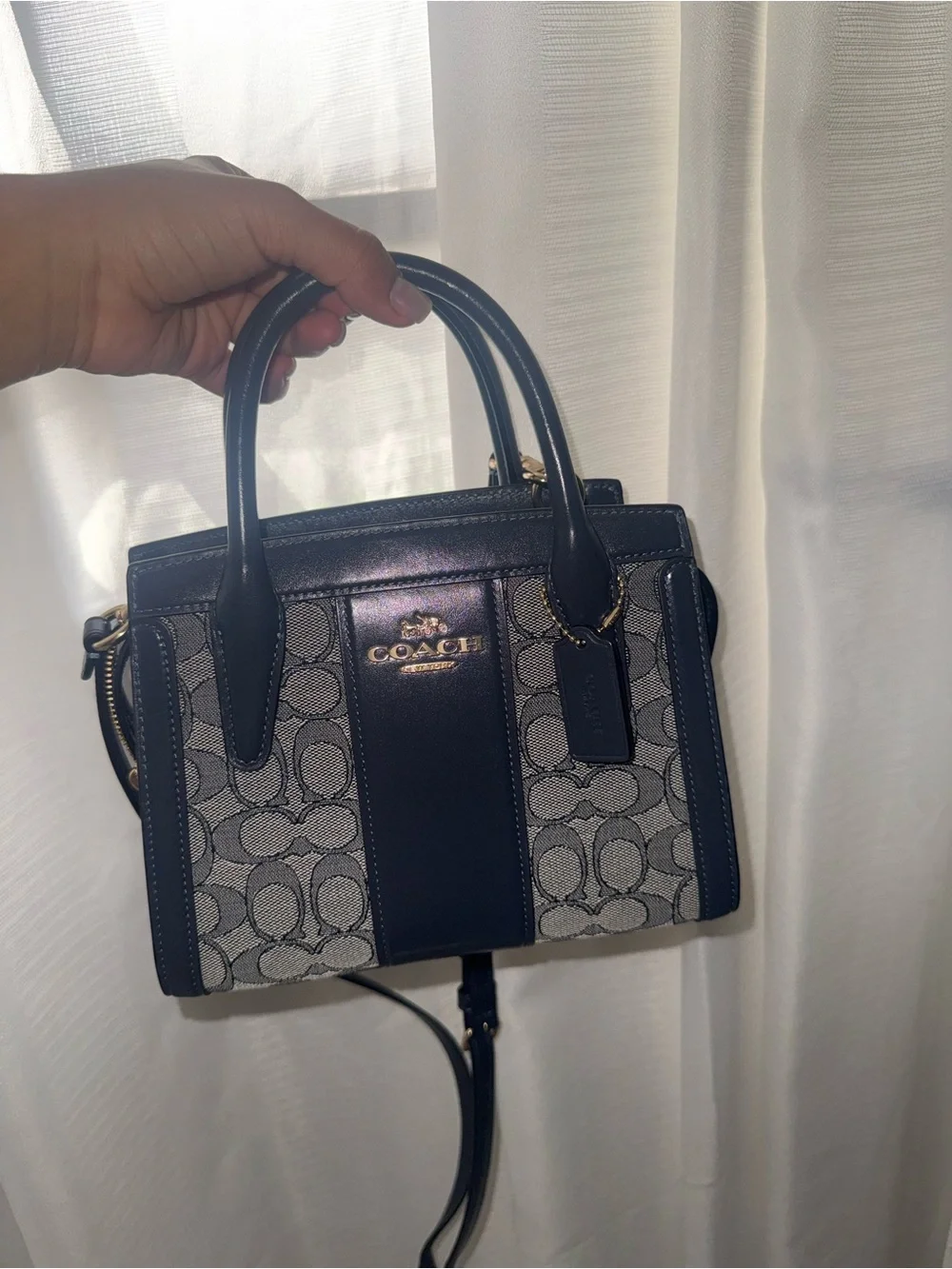 Coach Navy Signature Canvas and Leather Satchel